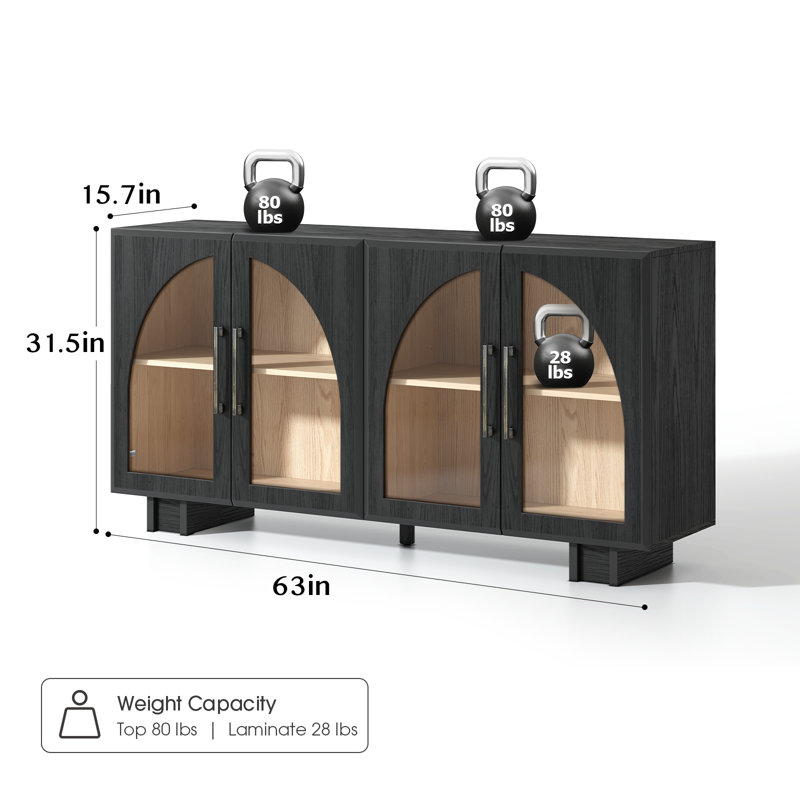 63" Sideboard Buffet Cabinet With Storage,Arched Cabinet with Adjustable Shelves,Credenzas for Living Room,Entryway,Kitchen