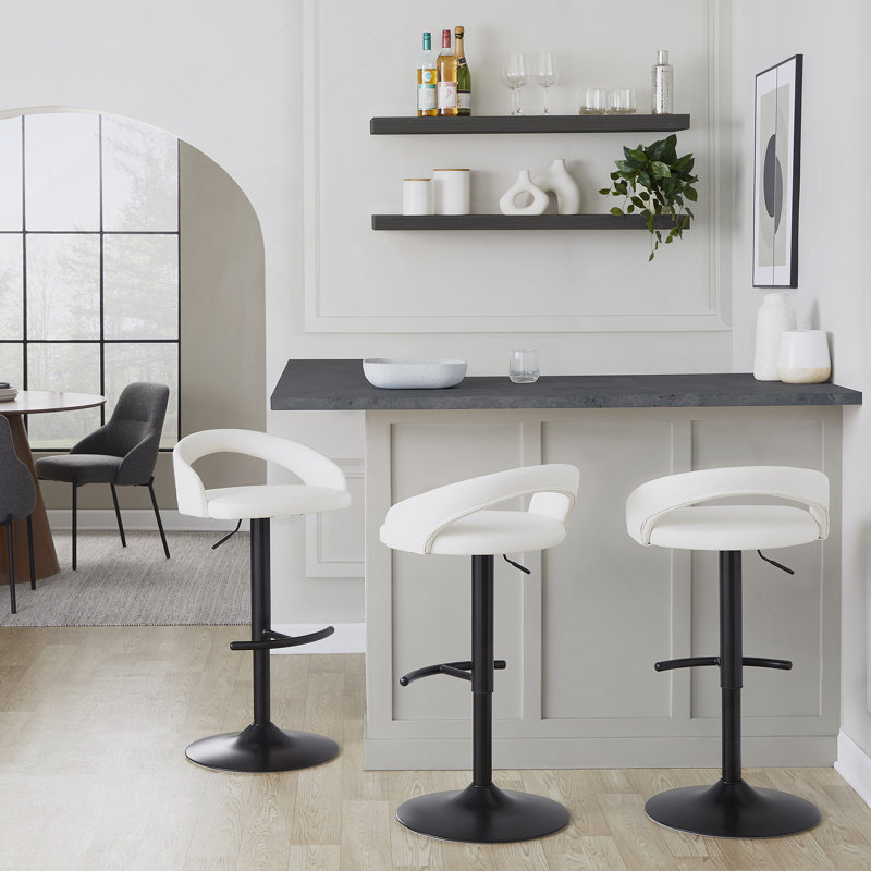 Tabouret de bar réglable en métal noir et similicuir blanc avec repose-pieds arrondi en T - ensemble de 2, 2