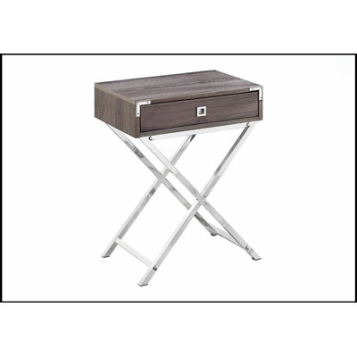 Table d'appoint moderne avec tiroir de rangement, finition taupe foncé, pieds chromés pour le salon et la chambre à coucher