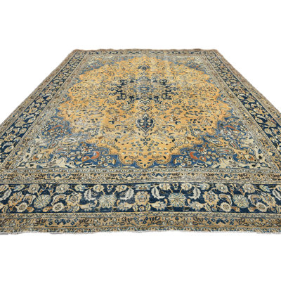 Tapis rectangulaire bleu / brun / crème 9 pi 3 po x 12 pi 8 po