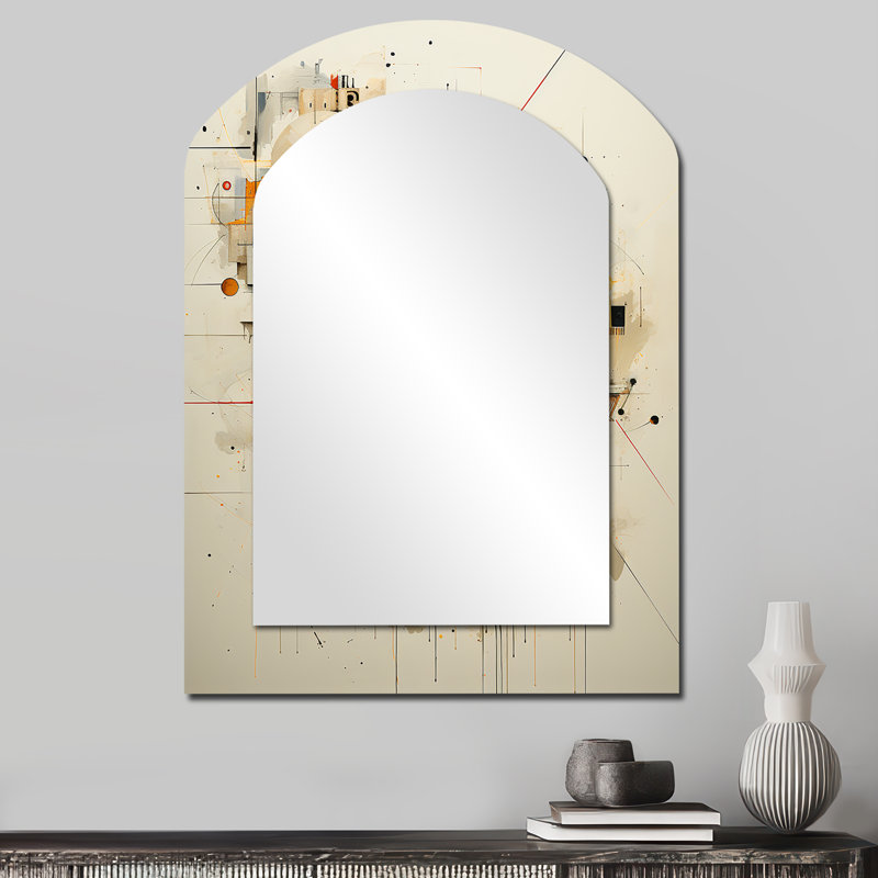 «Intricate Abstraction Beige Shapes I» - miroir mural décoratif asymétrique de formes, miroir arqué moderne, impression d'art en métal