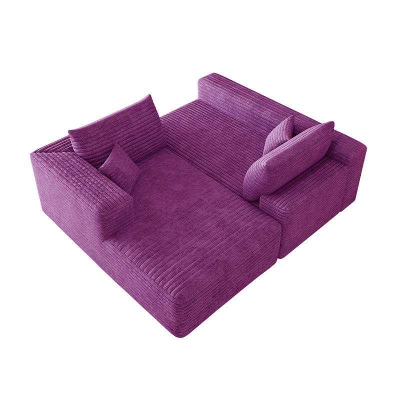 Canapé modulaire en forme de L de 103 po en velours côtelé pelucheux, aucun assemblage requis, Purple Corduroy