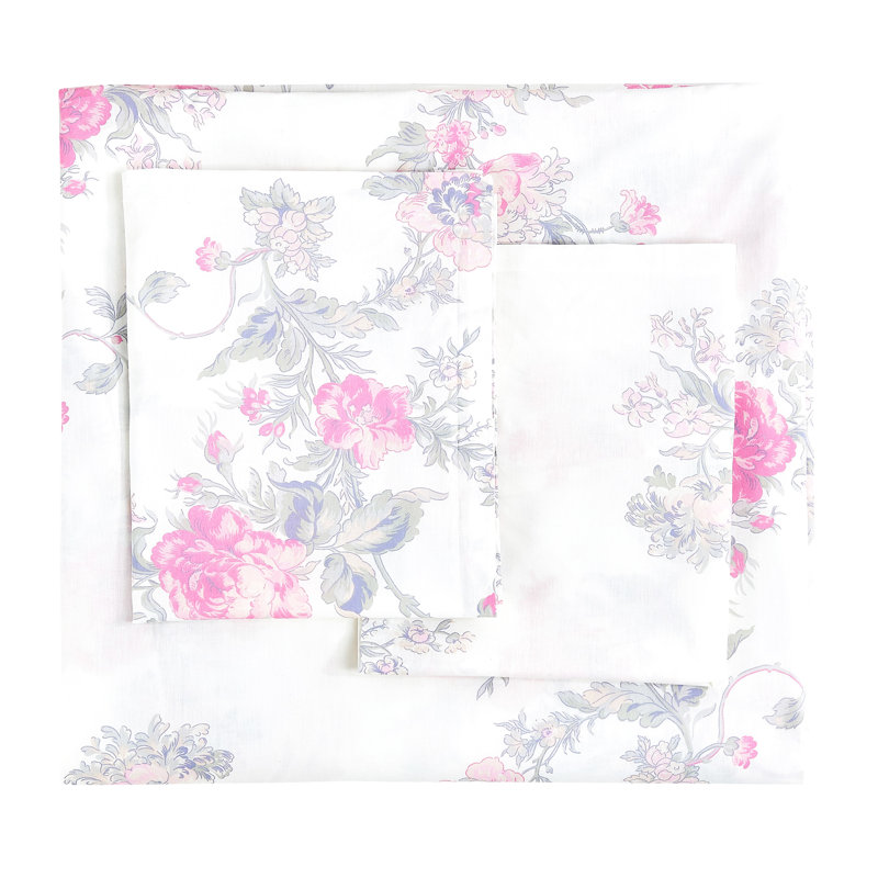 Rose Percale Cotton Printed Toile Duvet Cover Set, Blue, Queen Duvet Cover + 2 Pillowcases