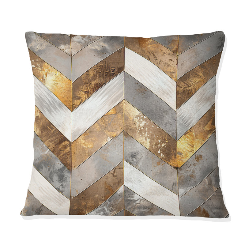 Chevron Waves - Glam Throw Pillow, Gray/Gold, 16" x 16"