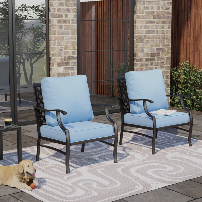 Chaise de patio en métal avec coussins Argirios (ensemble de 2), Bleu