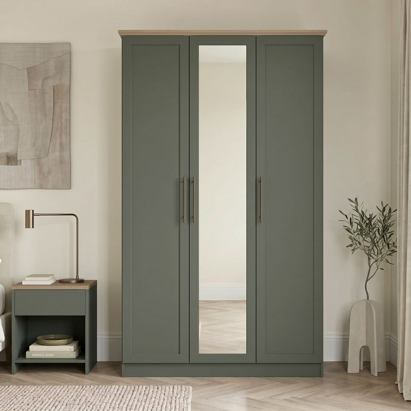 Cleverdon 3 Door Wardrobe with Mirror, Kale Green