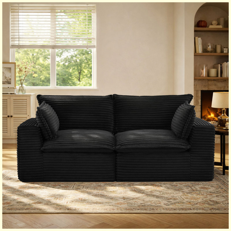 Canapé modulaire d'inspiration nuage 78,8 po Corduroy, Velours côtelé noir