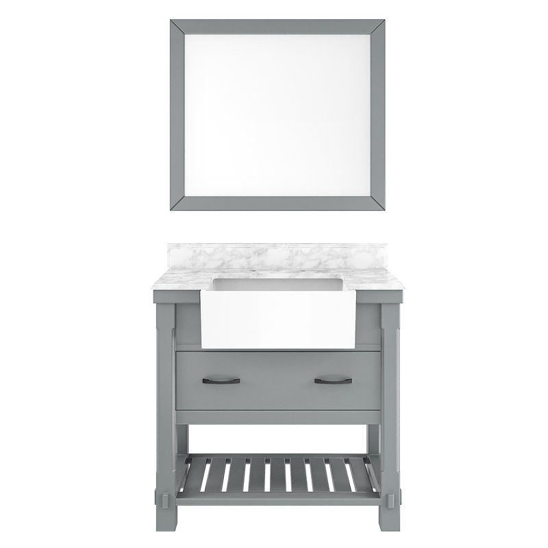 Meuble-lavabo double 36 po gris avec miroir