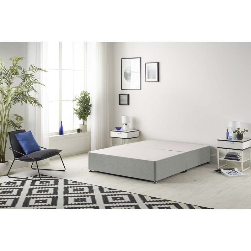 Faydra Tweed Fabric Solid Top Divan Bed Frame No Headboard, Double (4'6), Grey, No Drawer