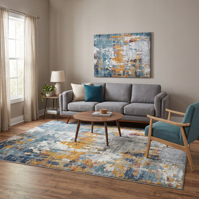 Chelsea Abstract Transitional Durable Performance Orange/Blue Area Rug