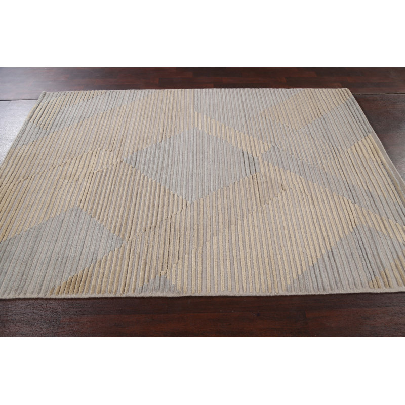 Tapis géométrique contemporain noué à la main 5 x 8