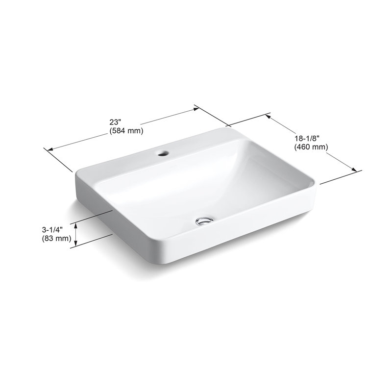 Vox Vitreous China Rectangular Vessel Bathroom Sink with Overflow, Ice Gray, 3