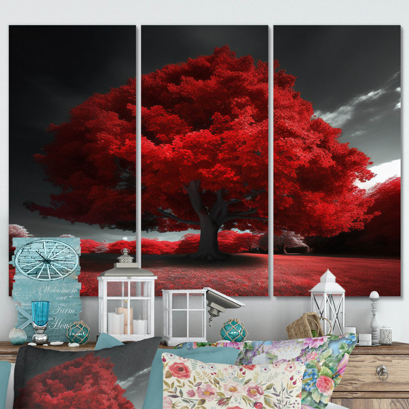 Paysage, ensemble d'art mural - Plus bel arbre jaune campagne, H 32 po x l 48 po x P 1 po