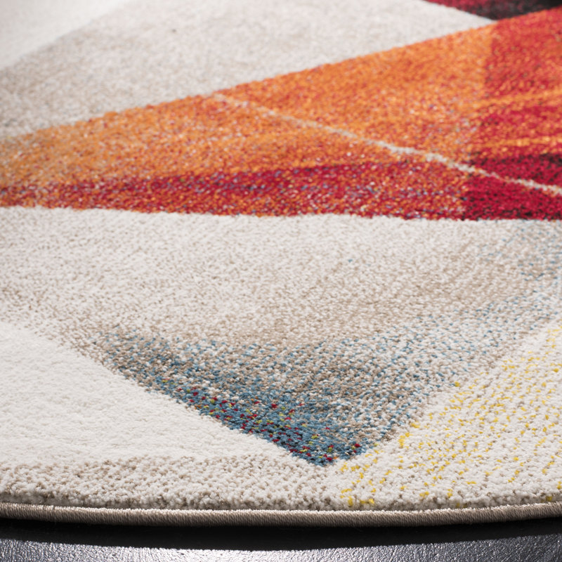 Asumi Wimbled Geometric Gray/Beige Area Rug, Square 6'7"