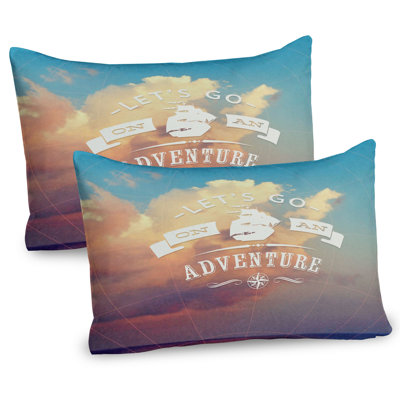 Ambesonne Adventure Pillow Sham 2 Pack Lets Go on Clear Sky Sky Blue Cream