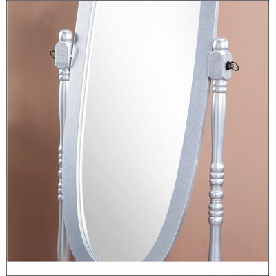 Traditional Queen Anna Style Wood Floor Cheval Mirror with Adjustable Tilt and Elegant Silver Finish