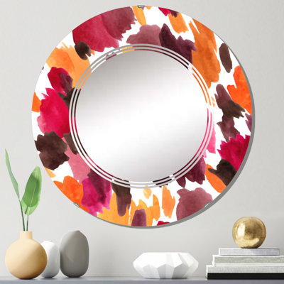 Peau de léopard en rose orange et jaune - Miroir mural moderne rond