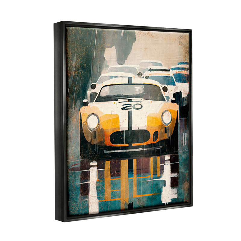 Voiture de course moderne sur bois, H 21 po x l 17 po x P 1,7 po, Cadre flottant noir de jais