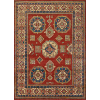 Tapis unique en laine noué à la main rouge / beige / bleu de 8 pi 10 po x 12 pi 4 po Hetherington