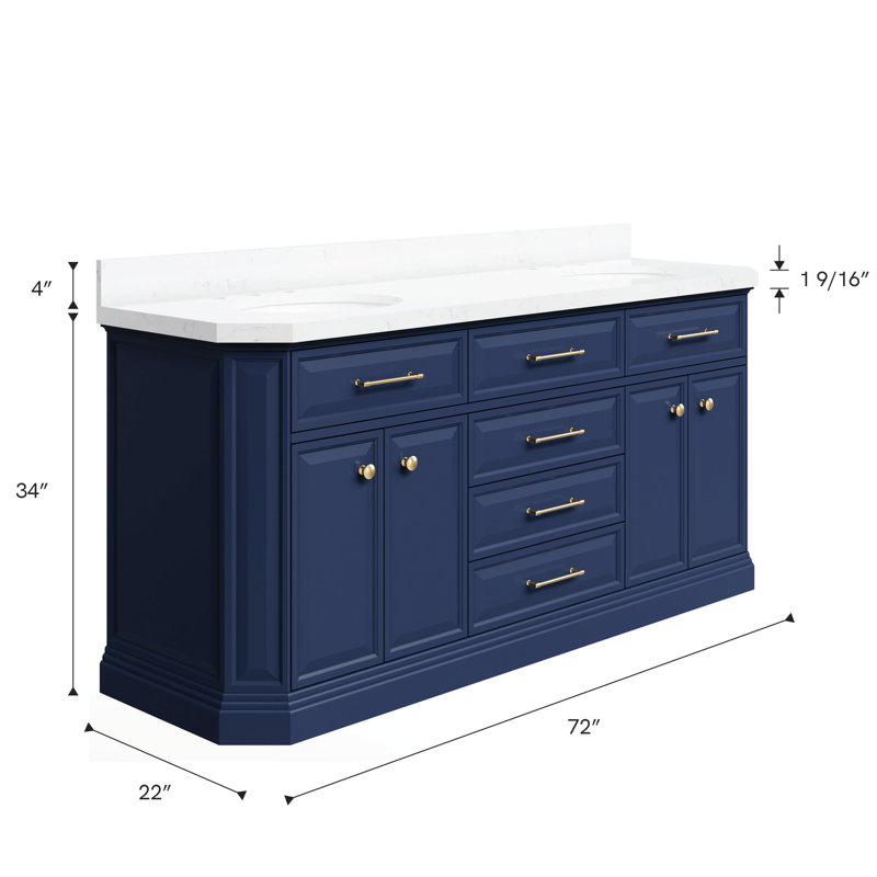Palace 72'' W Double Vanity, Monarch Blue, Satin Brass