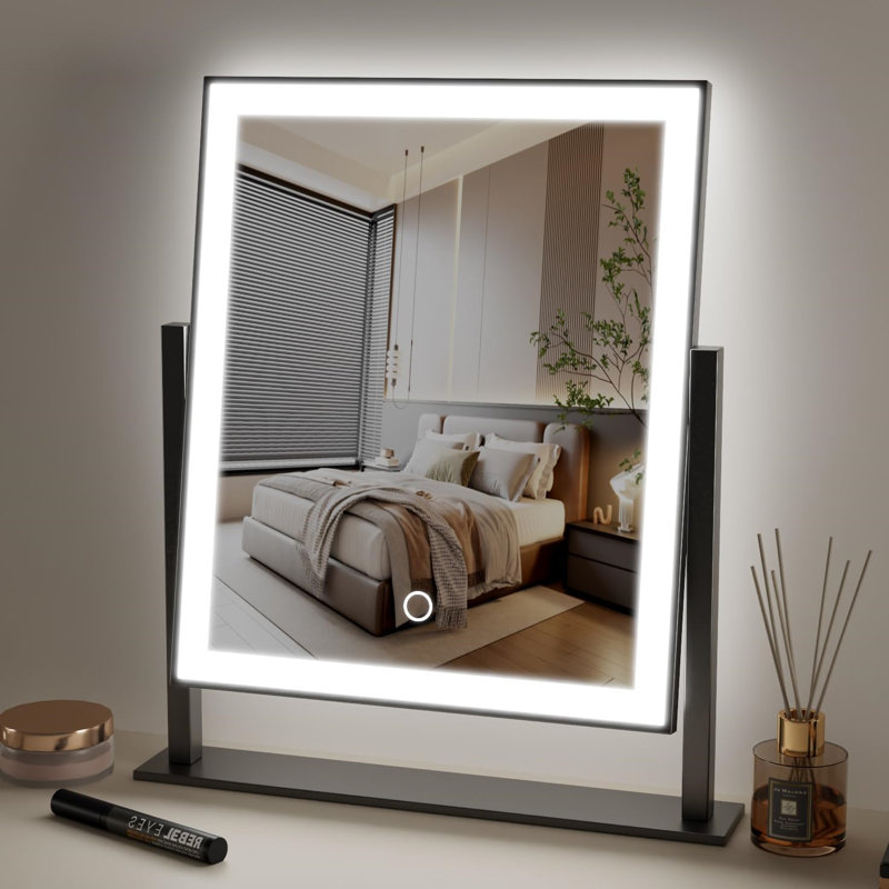 Miroir de maquillage de coiffeuse avec lumières DEL - commande tactile intelligente, 3 modes de couleur, luminosité réglable, rotation à 360 °, éclairage à intensité variable pour une application de maquillage parfaite
