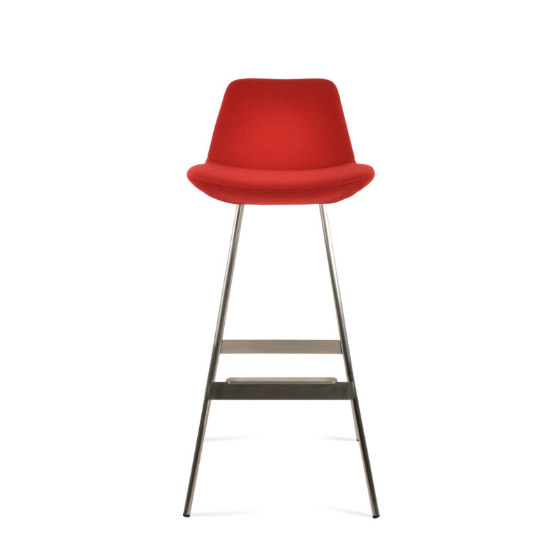 Tabouret Pera Balat, Laine rouge, Acier Inoxydable, Tabouret de comptoir (siège d'une hauteur de 24 p