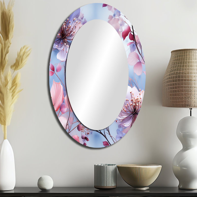 Exquisite Purple Beauty Floral Pattern - Floral Round Mirror Wall Decor_MTMIR126002, H 36 po x l 24 po, Ovale