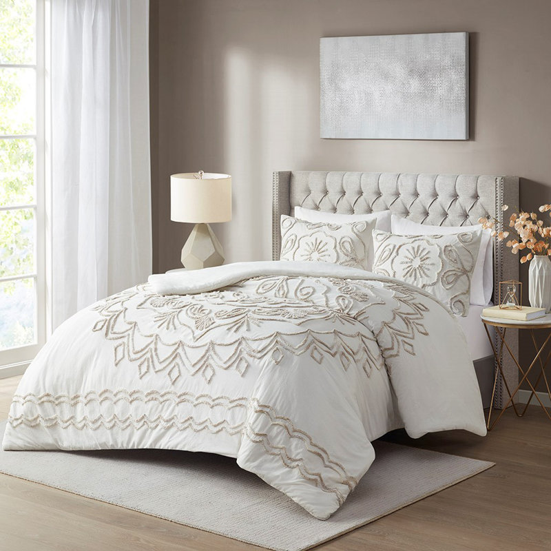 Literie en coton Mikhi, Housse de couette double / grand + 2 taies décora