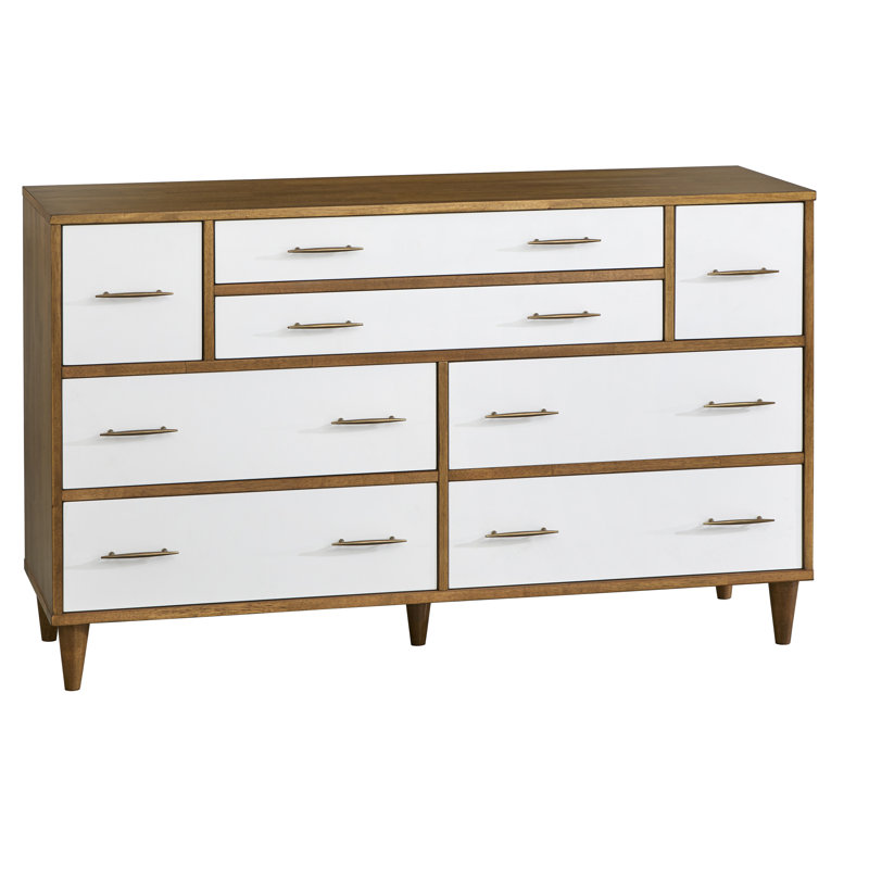 Commode 8 tiroirs Afrida, Noyer clair / blanc