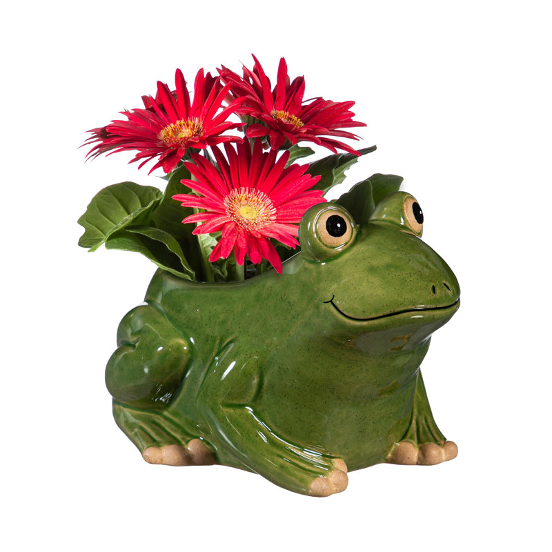 Pot de fleurs grenouille en céramique