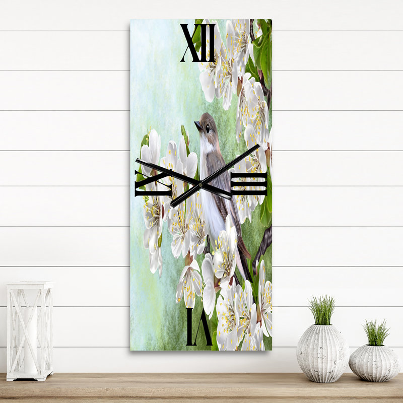 Horloge murale oiseau sur une branche d'arbre en fleurs, Petit