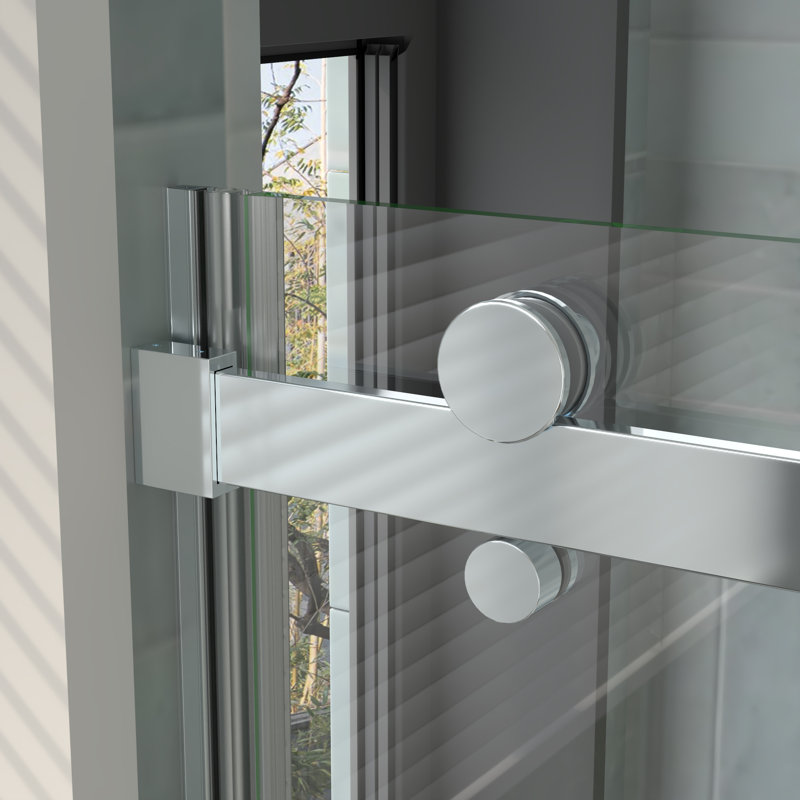 Porte de baignoire coulissante simple demi-cadre avec verre transparent l 56 "x H 58" x H 56 ", Chrome chrome