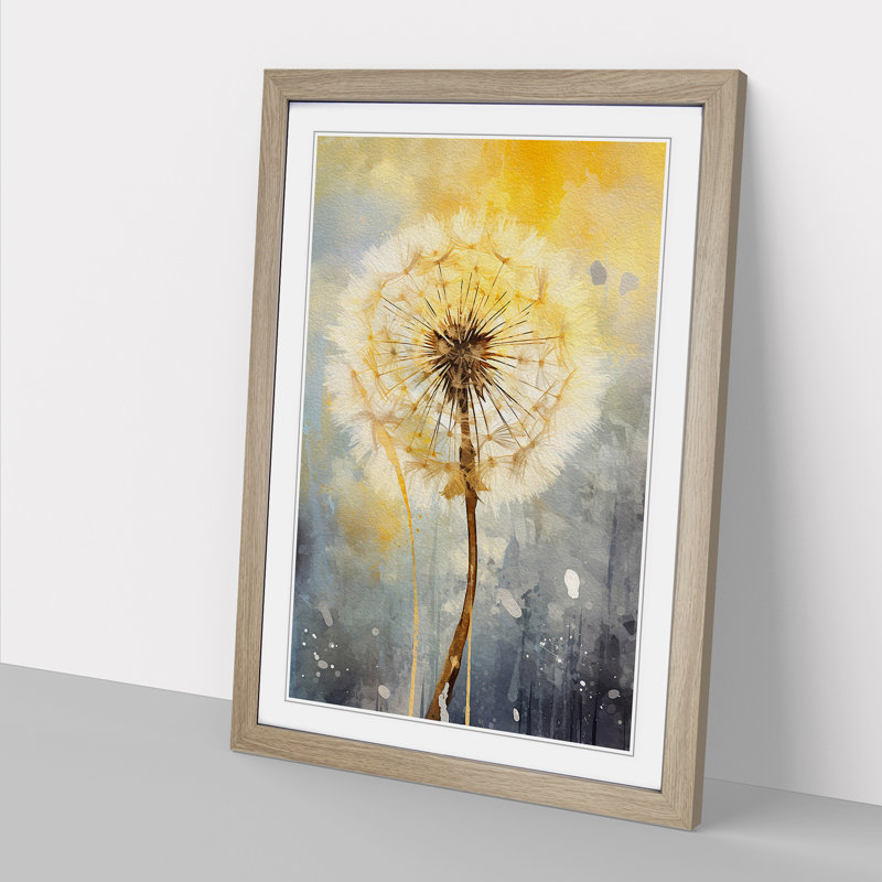 Dandelion Gestural No.2 - Single Picture Frame Print on Wood, Oak Framed, 34cm H x 25cm W