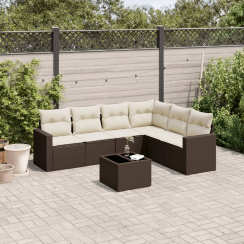 Ensemble de canapé de jardin en rotin PE brun Vidaxl, acier thermolaqué, verre trempé