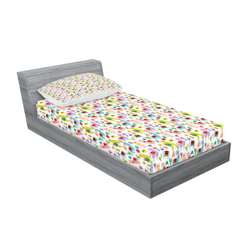 Multicolore ensemble de draps et taies décoratives pour animaux Ambesonne, Ensemble de draps pour lit simple avec deux taies 