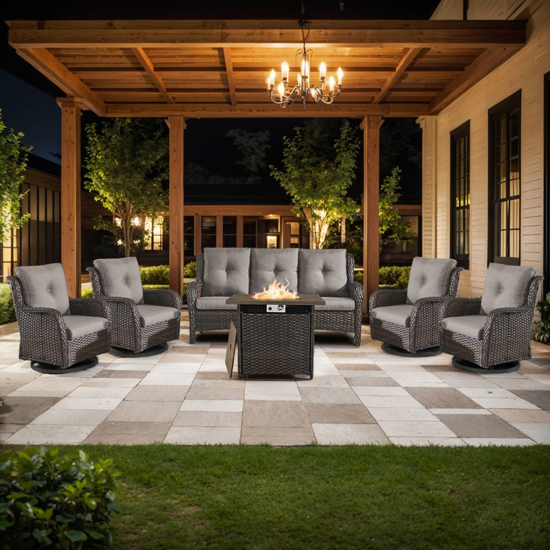 Carolina 7 - Person Outdoor Seating Group With Fire Pit, Gray
