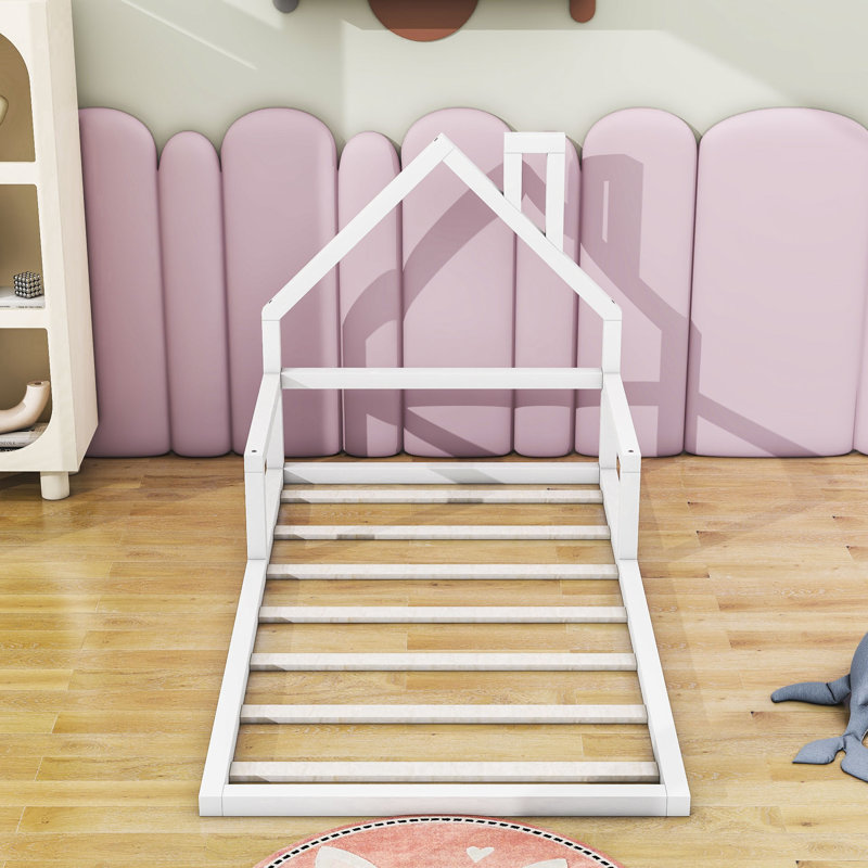 Vimbai Twin Size Wood House Bed with Slats Support, White
