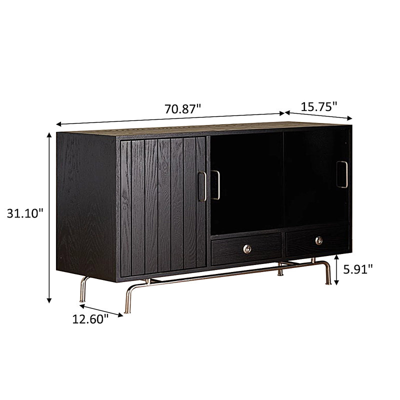 Buffet de salle à manger 70,87 po, H 31,1 po x l 70,87 po x P 15,75 po, Noir