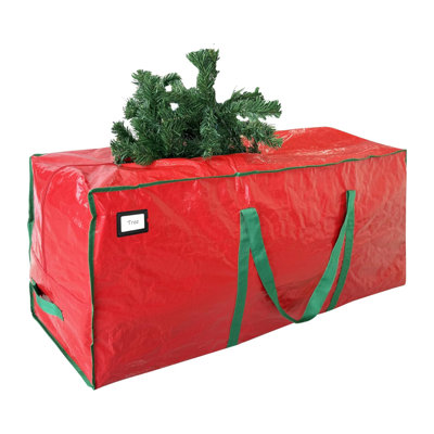 Sac de rangement pour arbre de Noël 7,5 pi, grand organisateur des Fêtes avec poignées renforcées et fermetures à glissière doubles, rouge