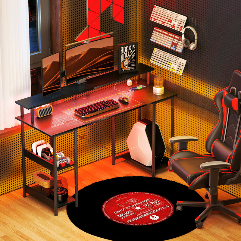 Neelia Office Desk with Monitor Stand, Black