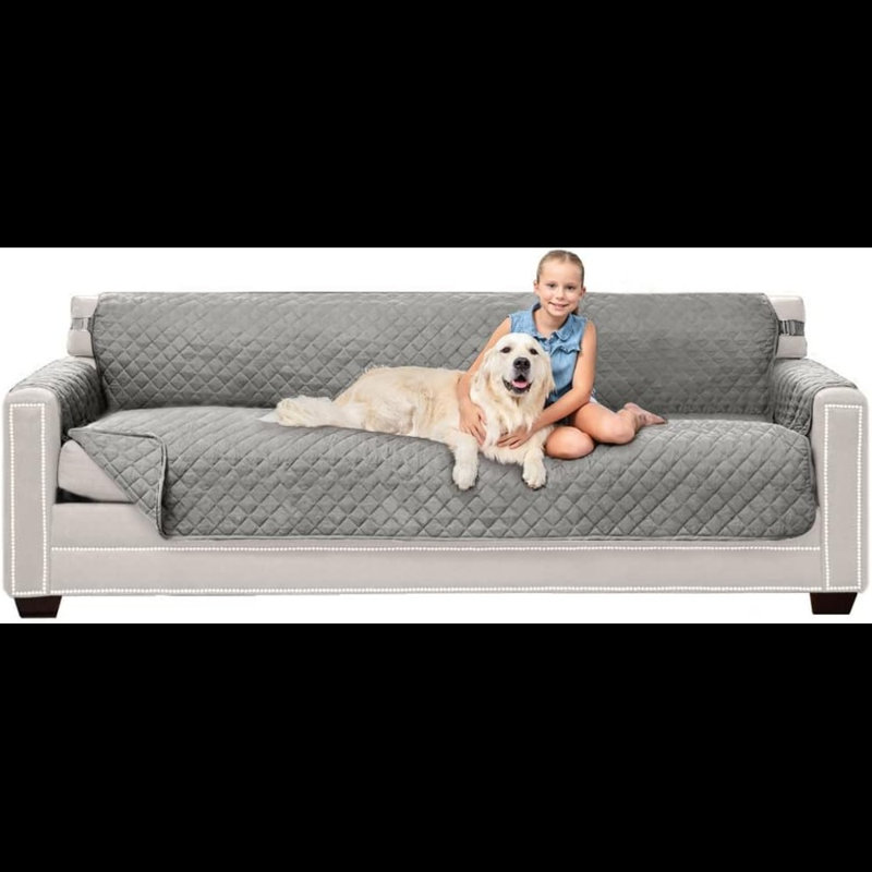 Microfiber Box Cushion Wingback Slipcover, 13.98" H x 7.5" W x 15.47" D, Light Gray/Light Gray Microfiber