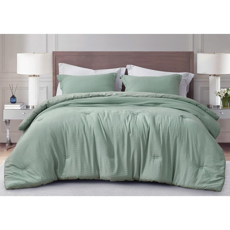 Calvin Polyester Jacquard Comforter, King Comforter + 2 King Shams, Sage Green