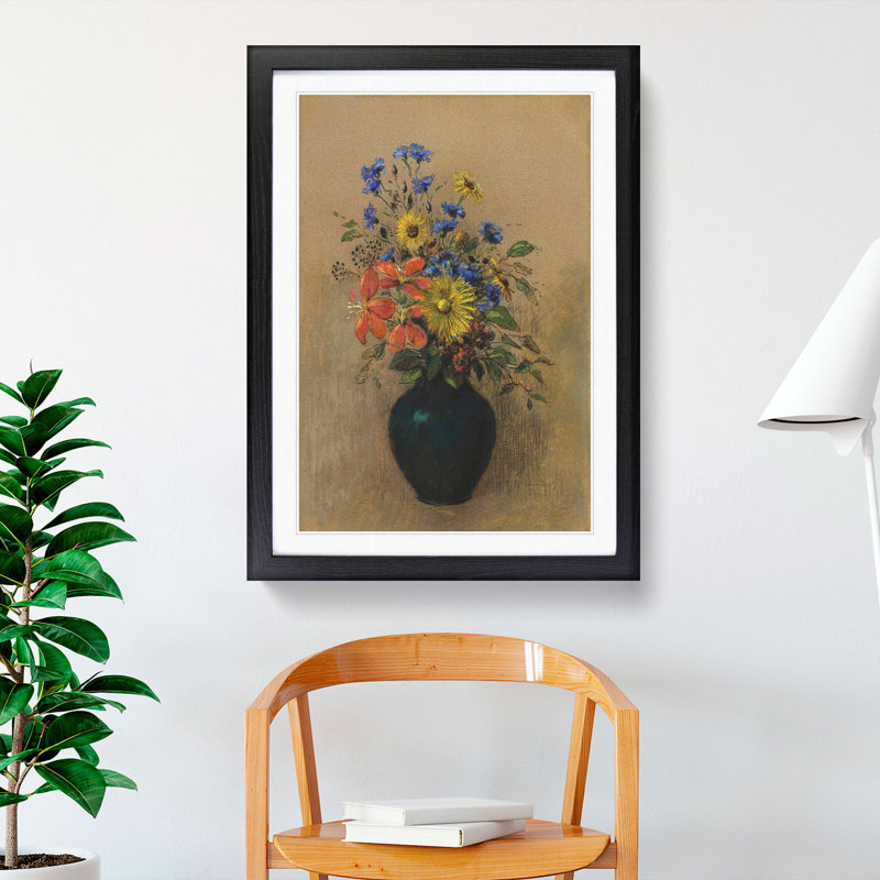 Vase of Flowers Vol.2 by Odilon Redon - Picture Frame Painting, 36cm H x 27cm W x 2cm D, Black Framed