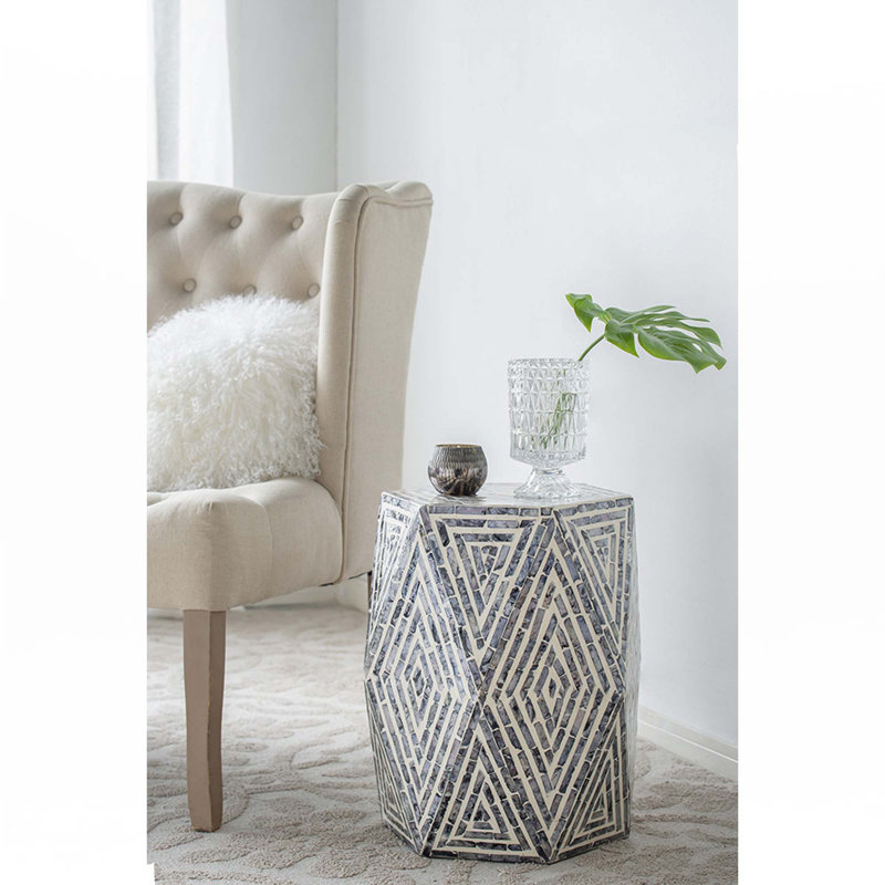 Hexagon Garden Stools, Unique Capiz Accent Side Table
