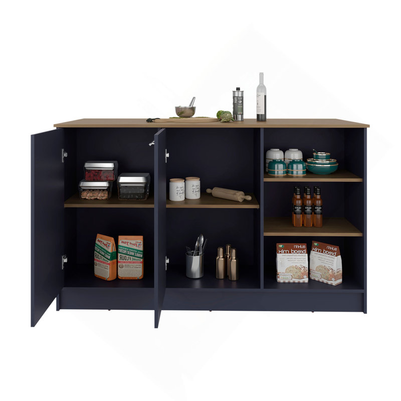 Îlot de cuisine avec 2 portes et rangement ouvert, Multicolor, 36" H x 26" W x 59" D