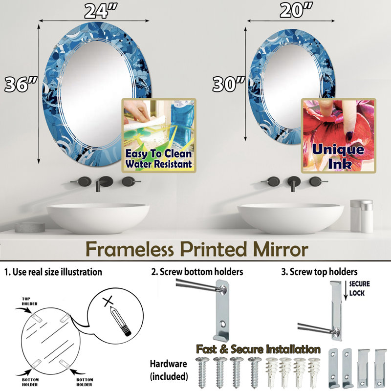 Craginorne - Miroir mural moderne ovale, 30 po x 20 po