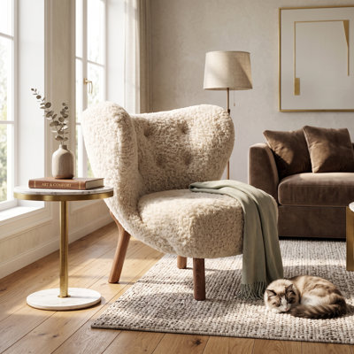 Fauteuil d'appoint à oreilles en simili peau de mouton rembourré Ardena