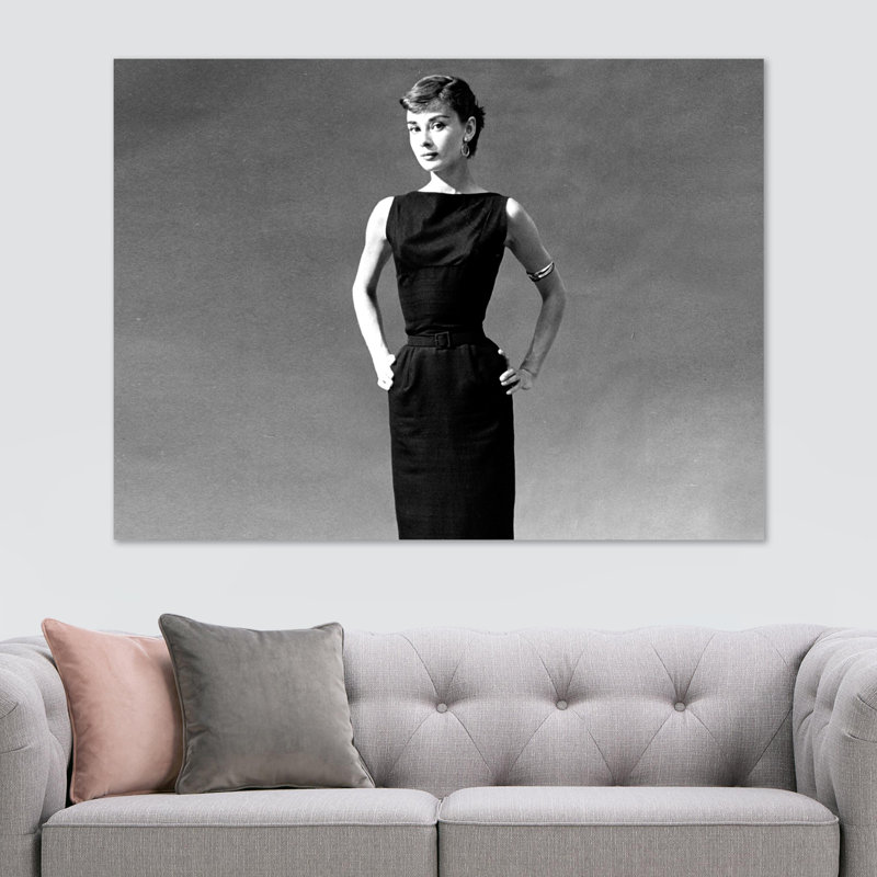 Audrey Hepburn Black Dress - Wrapped Canvas Print, 30.5cm H x 41cm W x 4cm D
