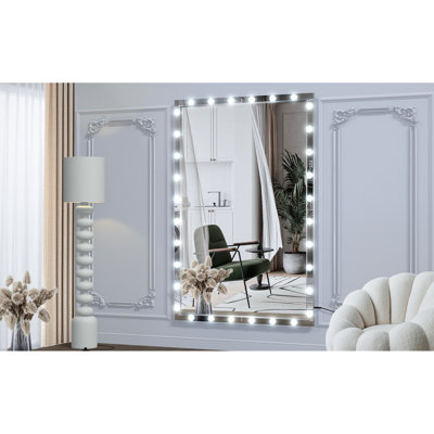 Led Full Body Mirror With Lights: 72x48 Inches Aluminum Mirror. 3 Color Options, Adjustable Brightness For Bedroom, Bathroom, Restroom, Dressing Room, Silver Extra Large Length Vanity 72x48 Inches