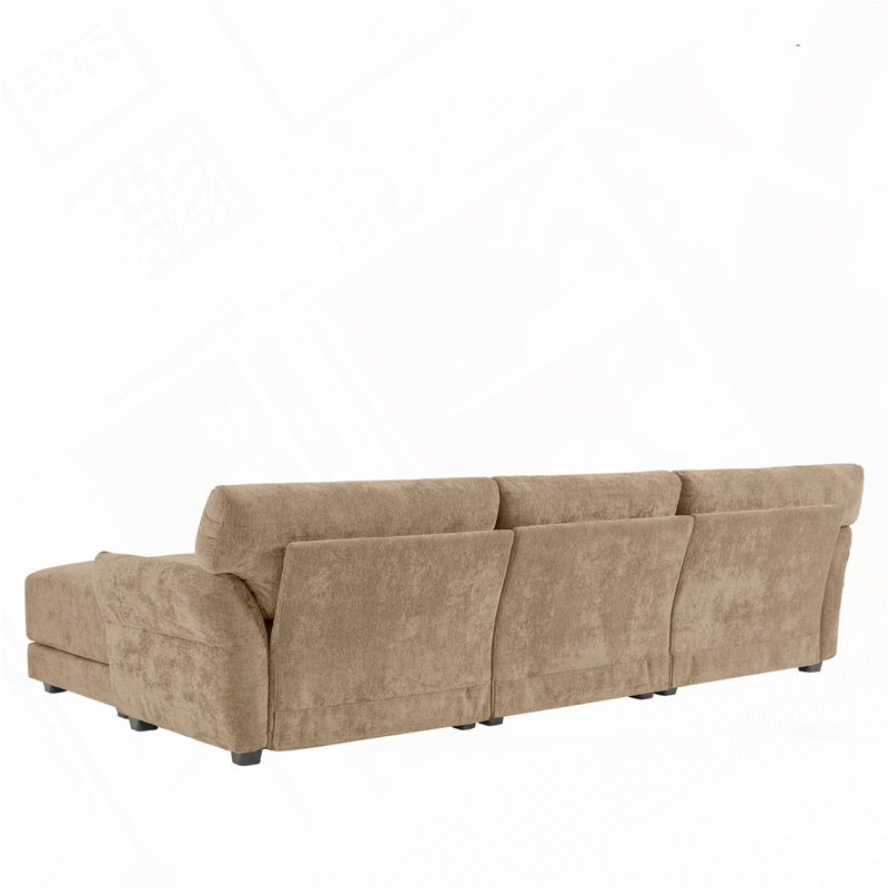 Chenille Fabric 110" Modular Sectional Sofa with Ottoman,USB and Type-C Charger, Khaki Chenille